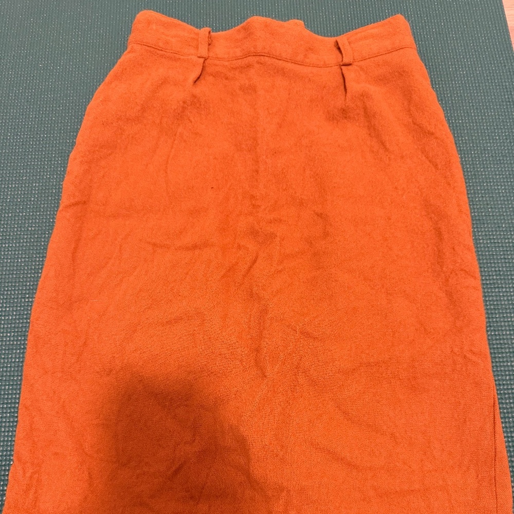 Rust Orange Faux Suede Midi Skirt